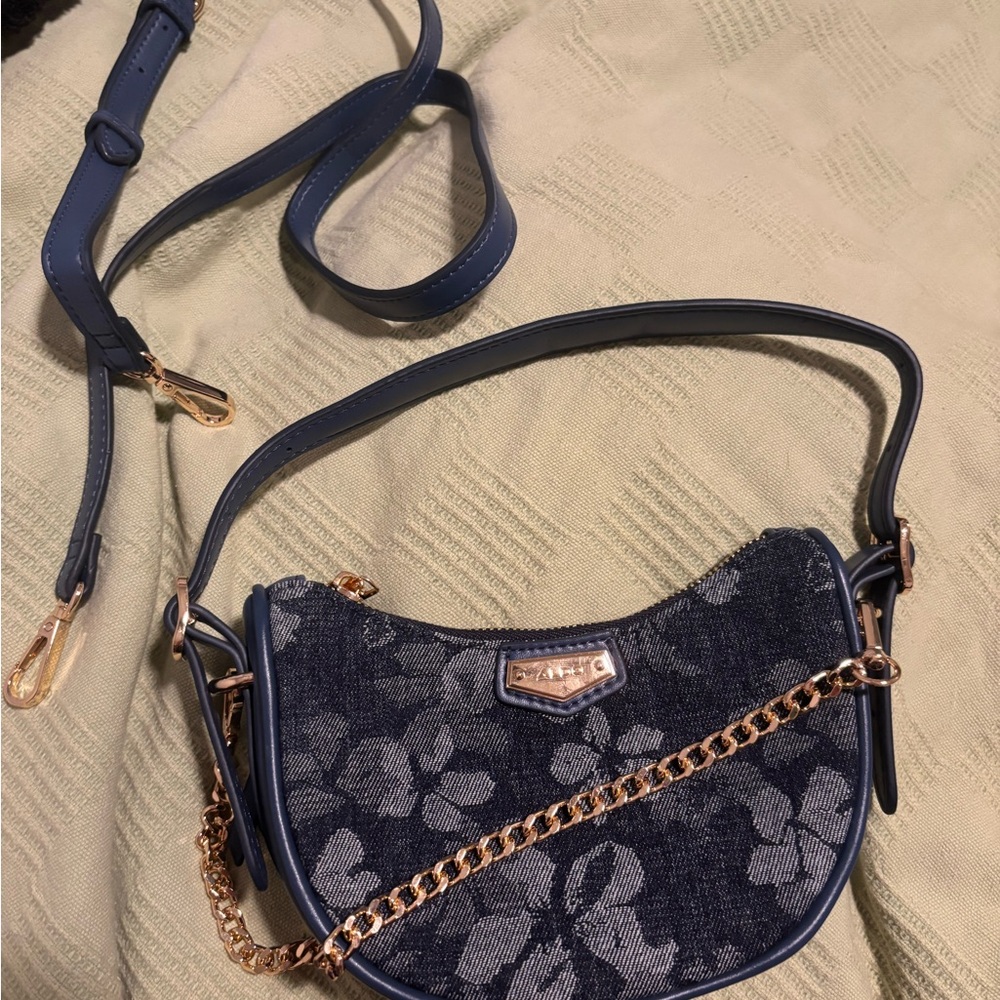 Aldo Navy Floral Crossbody Bag/Purse with Chain
